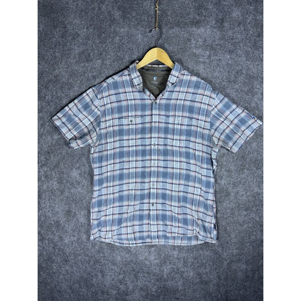 Kuhl Men’s Skorpio Short Sleeve Plaid Shirt Linen Blend Size XL Hiking Adventure